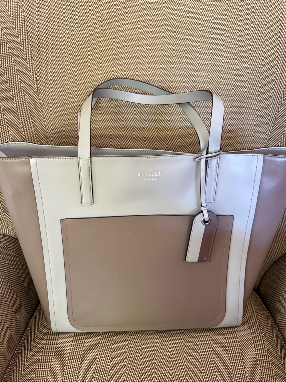 kate spade Two-Tone Taupe and Cream Leather Tote